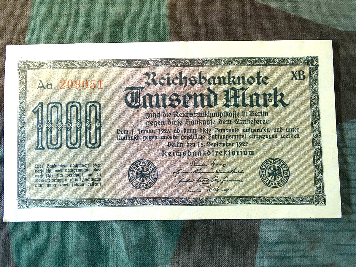 Reichsbanknote 1000 Mark, Kunstvoll gestallteter Originalschein 20er Jahre