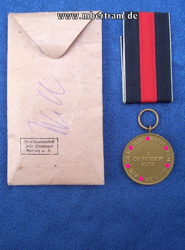 Medaille zur Erinnerung an den 01.Okt.1938 in Verleihungstüte