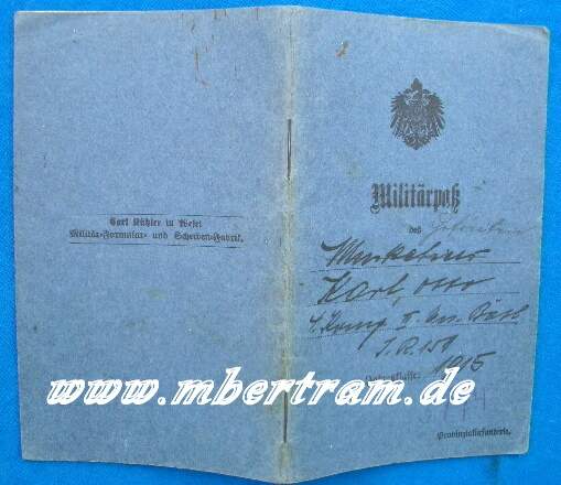 Dokumente: Mil.pass kgl.preuss,Inf.Rgt.Herzog Fr.Whilhelm