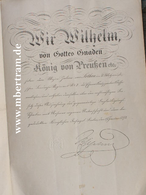 Urkunde Eisernes Kreuz 2.Klasse 1871, 19.01.1873, SELTEN !!