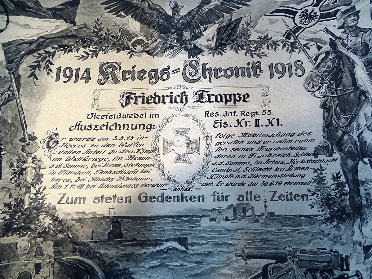 Kriegs Chronik 1914-18 des Vizefeldwebels Friedrich T. Res. Inf. Rgt. 55, Eisernes Kreuz 2. Klasse