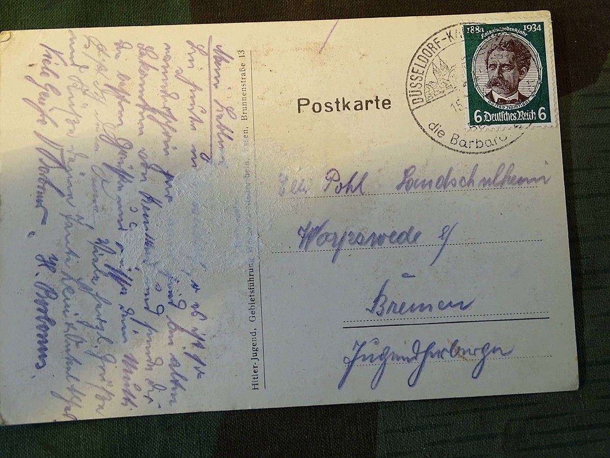 HJ Propaganda Postkarte Wir marschieren hinter A. L. Schlageter, Gebiets Jugendtag Westf. Niderrh. 27-28.Mai 1933 Düsseldorf