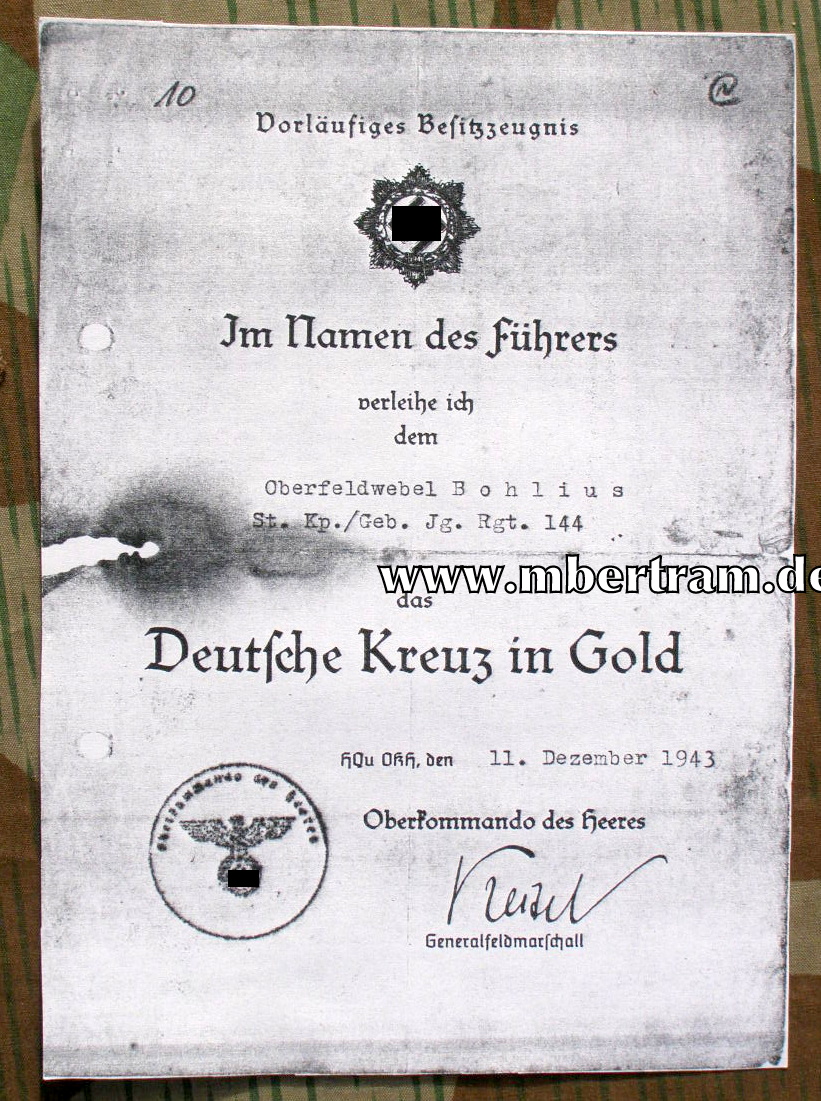 1957er Nachlass eines Deutsches Kreuz in Gold Trägers