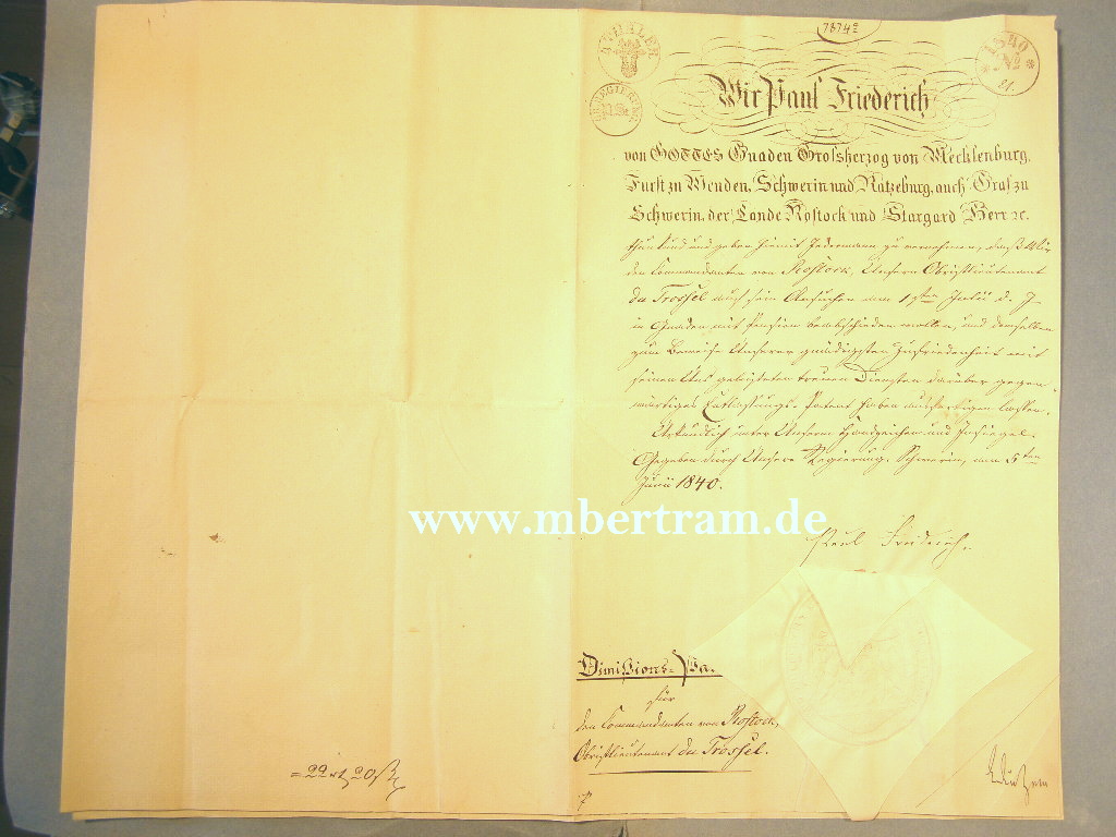 Paul Friedrich, Grossherzog v. Mecklenburg, O.Signatur 1840