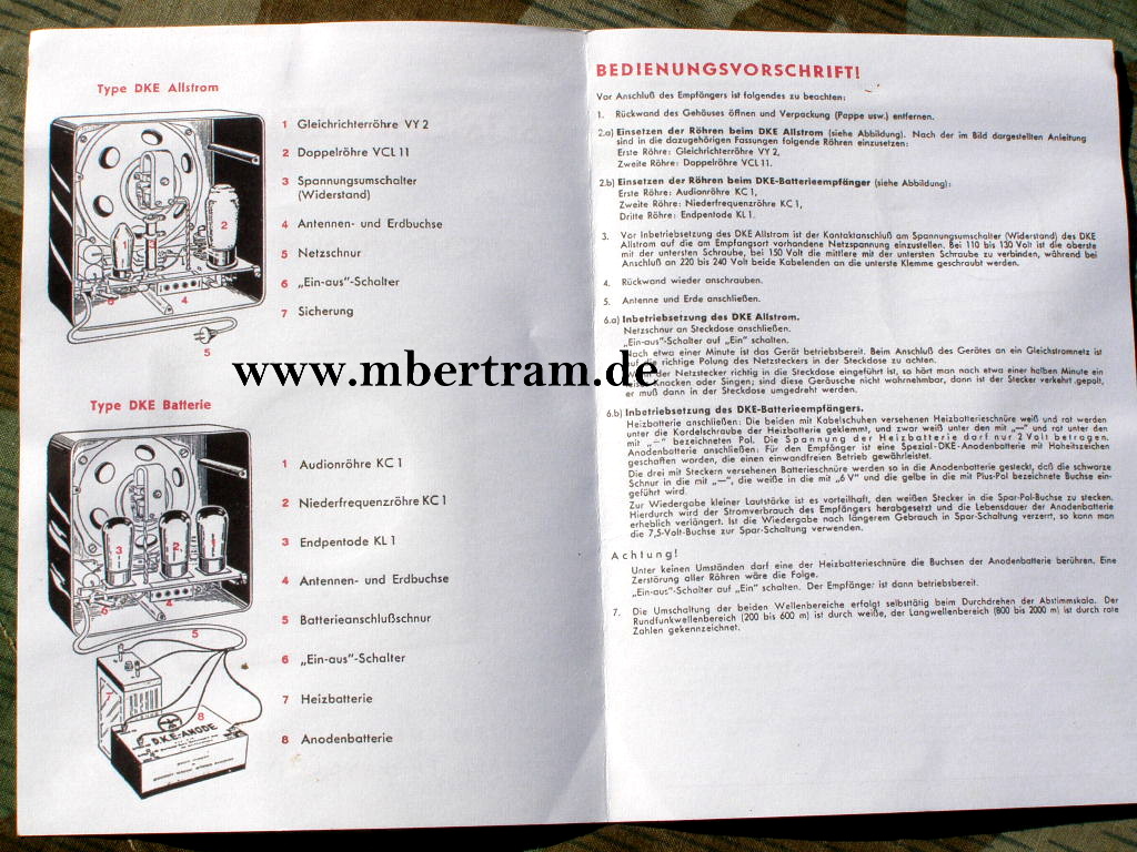 Betriebsanleitung Deutscher Kleinempfänger 1938 / DKE 38