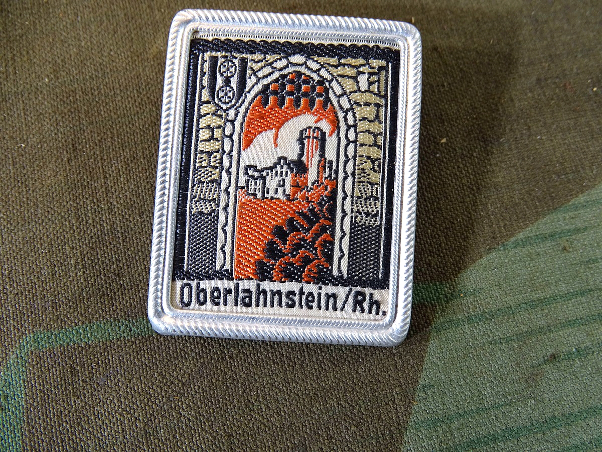 Winterhilfswerk des deutschen Volkes WHW, Spendenbeleg Oberlahnstein/ Rh. , gewebt in Metallrahmen. 