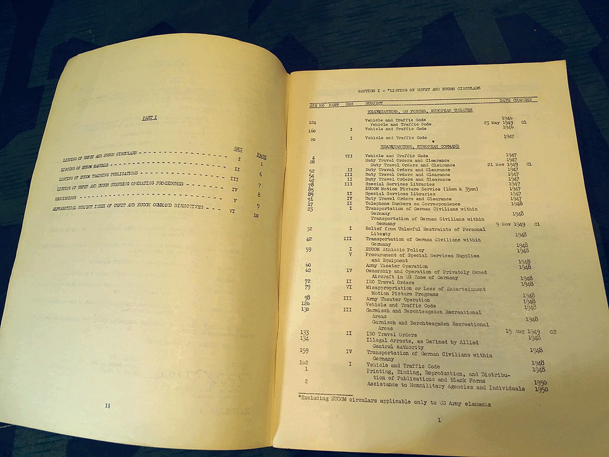 Headquarters European Comand " Index of Publications " Übersicht von Dienstanweisungen 1951, Selten 