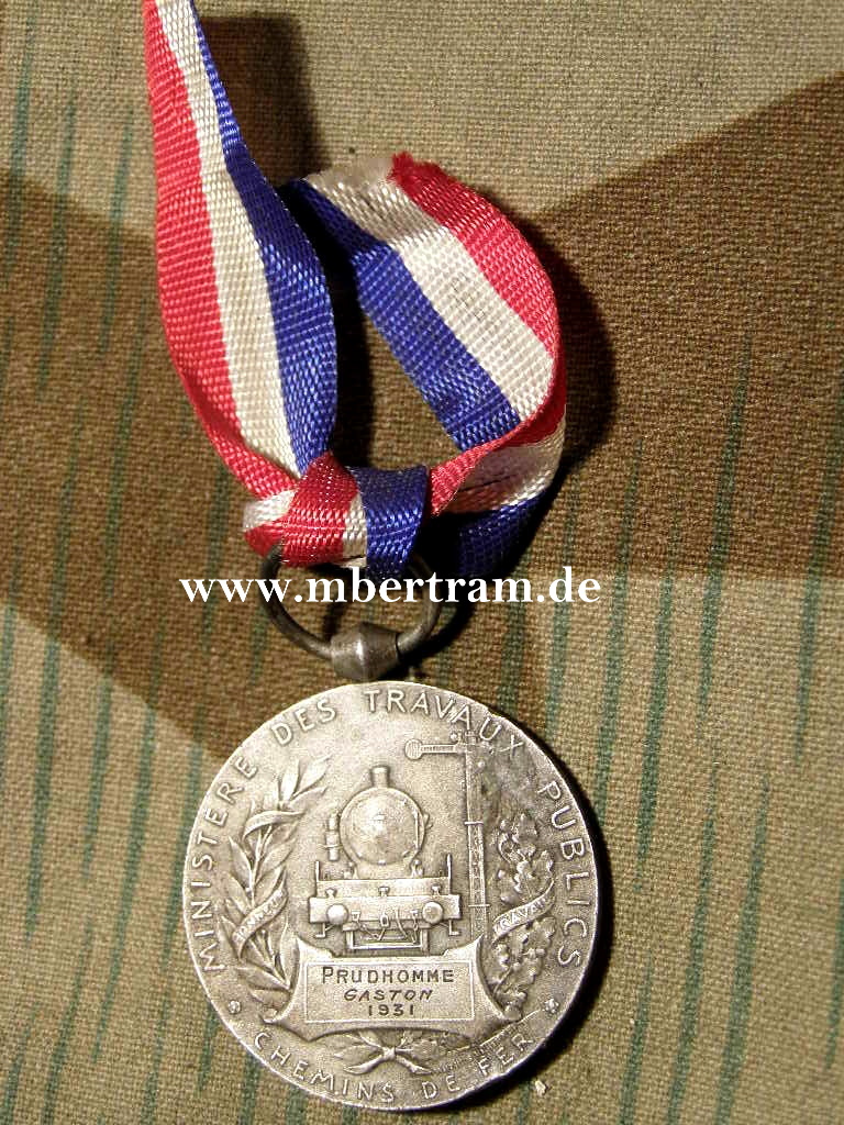 Frankreich Ehrenmedaille für Eisenbahner 1931 an Band.
