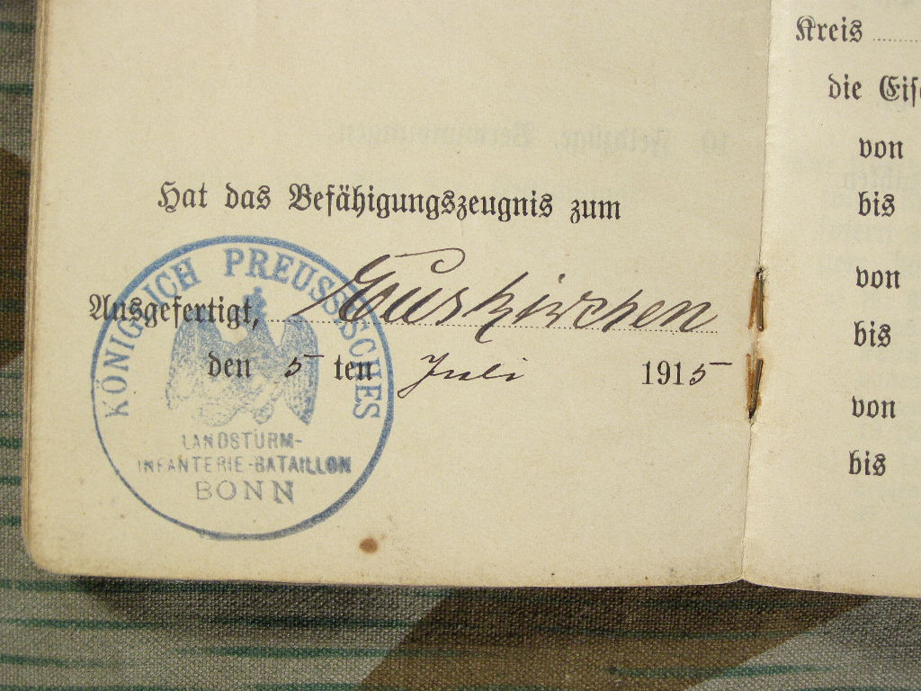 Preuss. Militärpass 1. WK: 2.MG KP.Landw. Inf. Rgt.29 1915