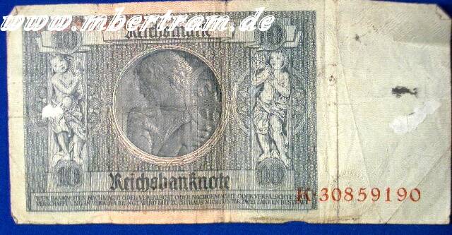 Reichsbanknote 10 Mark, kunstvoller Originalschein 20er Jahre