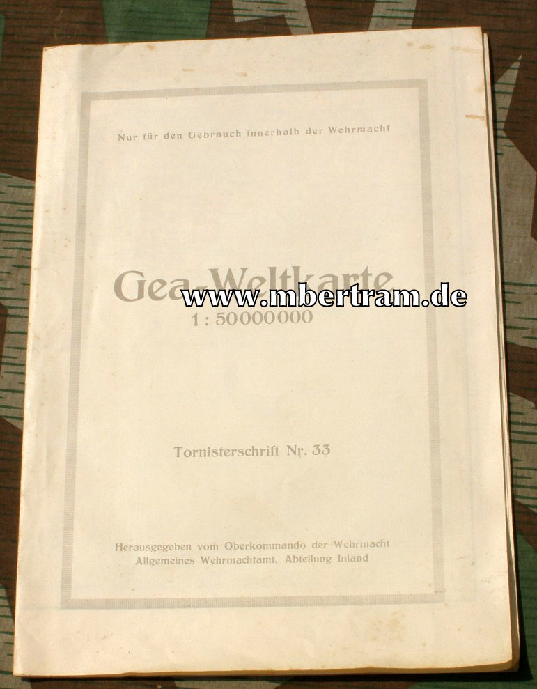 Wehrmachts GEA Weltkarte, Ca. 84x60cm.