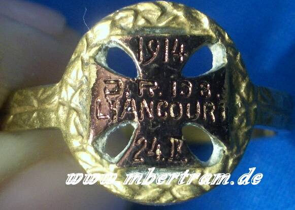 Patriotischer Fingerring "24.11.1914 Inf.Rgt.138 / Lancourt"