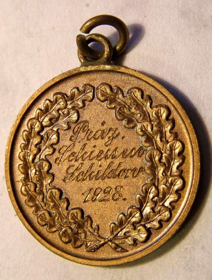 Schiesspreis 1928, tragbare Medaille, Buntmetall, 23 mm.