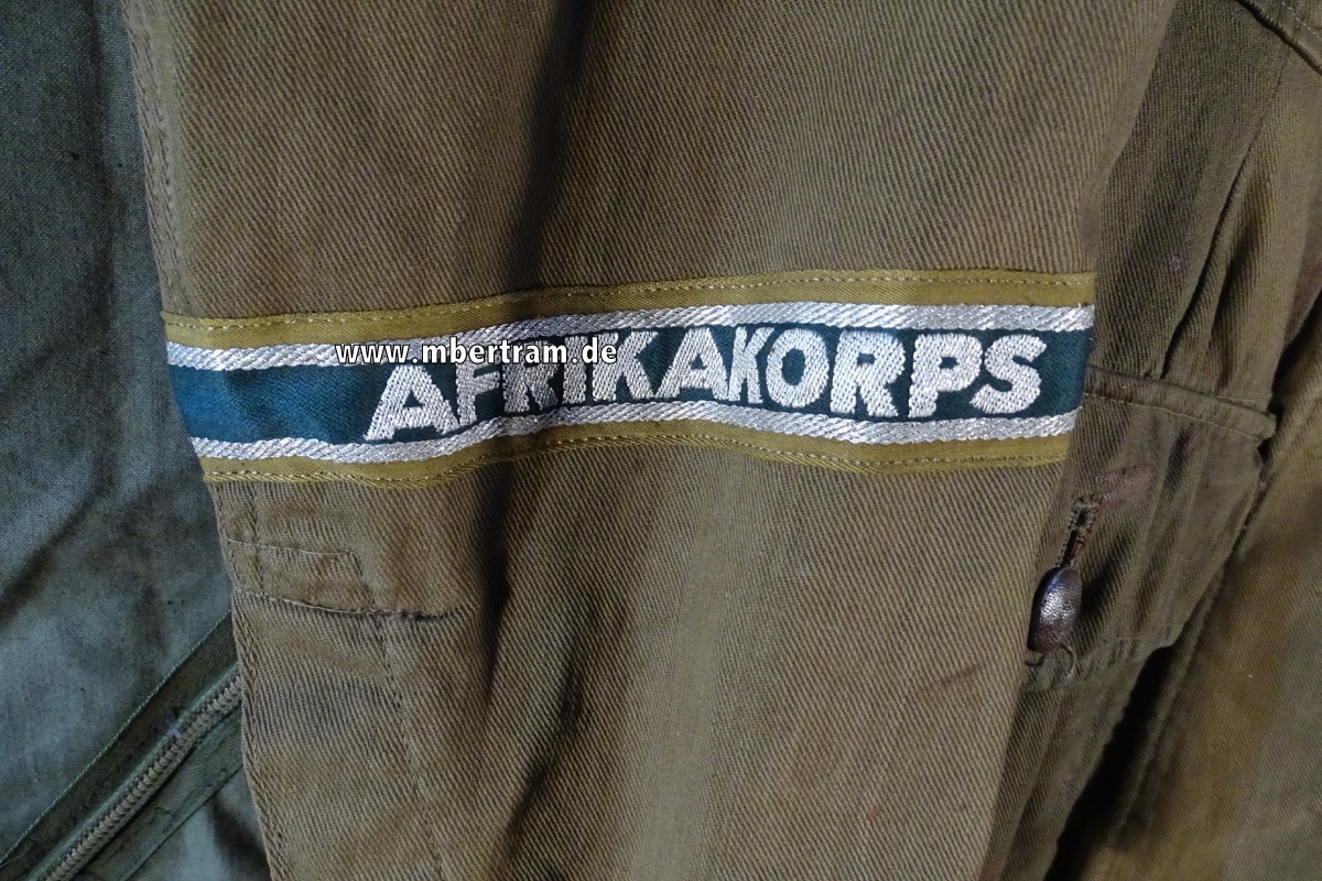 Afrika Korps Tropen Feldbluse M 43, Leutnant Panzer Aufklärer, Ärmelband Afrikakorps