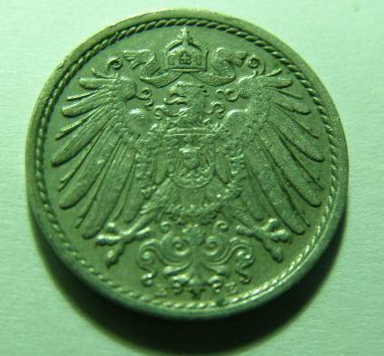 5 Pfennig Stück, Kunstvolle Originalmünze vor 1919