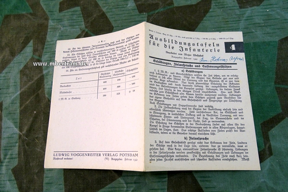 Ausbildungstafeln für die Infanterie 4, Sehübungen, Zielansprache, Entfernungsschätzen , 1943