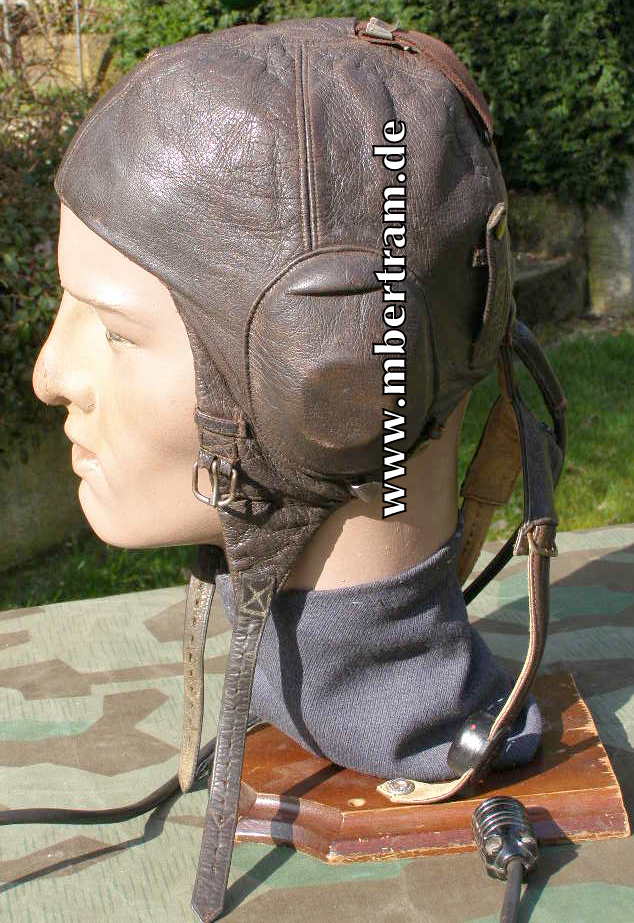 Fliegerkopfhaube Lkp W 101, braunes Leder, Kaninchenfell