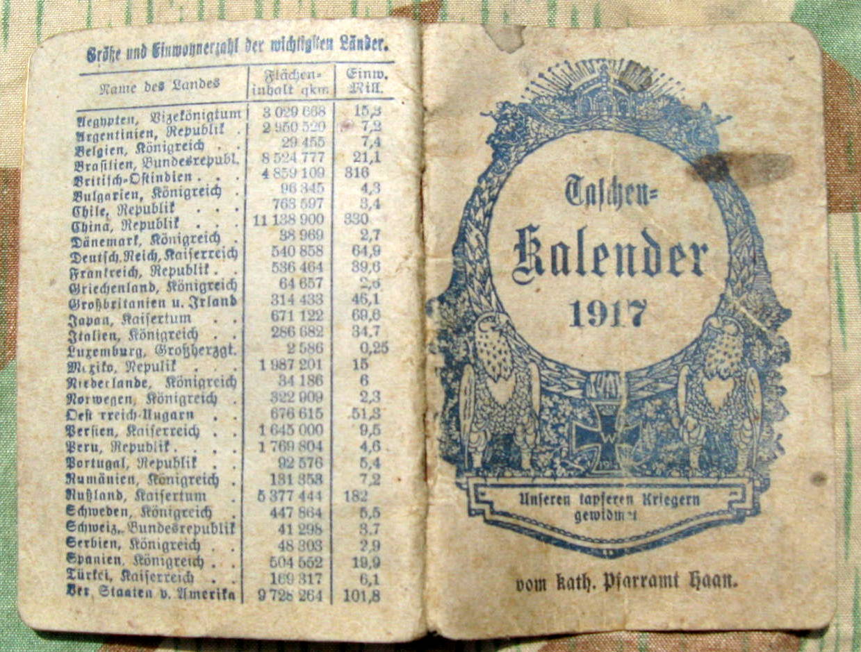 Patriotischer Taschen Kalender 1917 v. kath Pfarramt Haan/Rhl.
