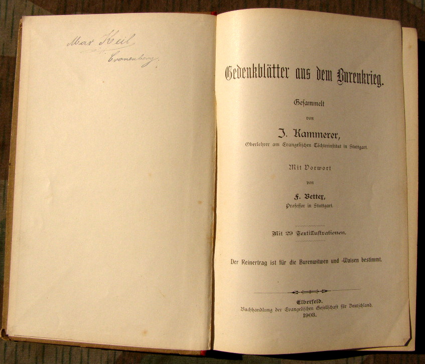 KAMMERER, J.:Gedenkblätter aus dem Burenkrieg 1903