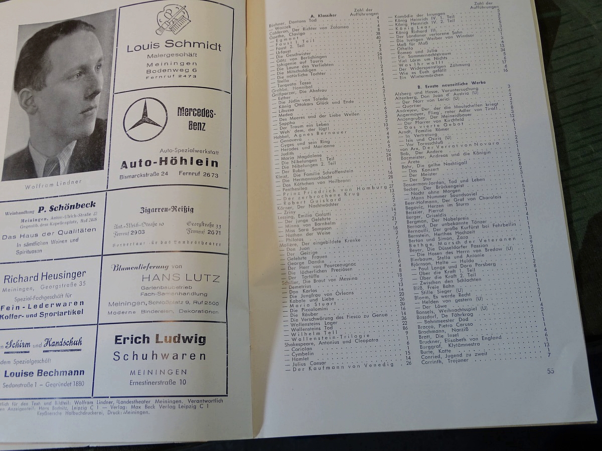 3 Broschüren, Spielplan Landestheater Meiningen 1939/40 und 1940/41 und Werbebroschüre