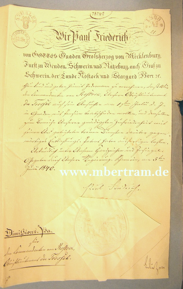 Paul Friedrich, Grossherzog v. Mecklenburg, O.Signatur 1840