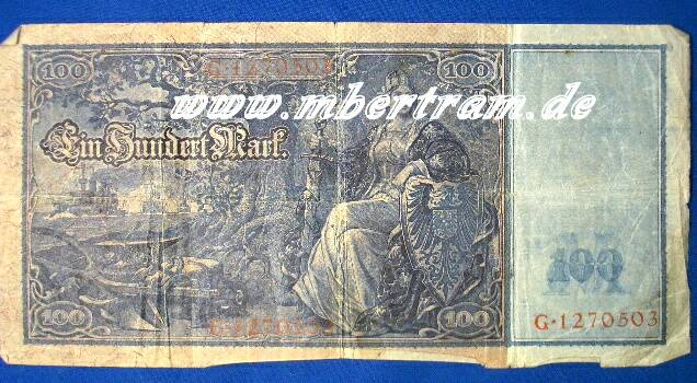 Reichsbanknote 100 Mark, kunstvoller Originalschein vor 1918