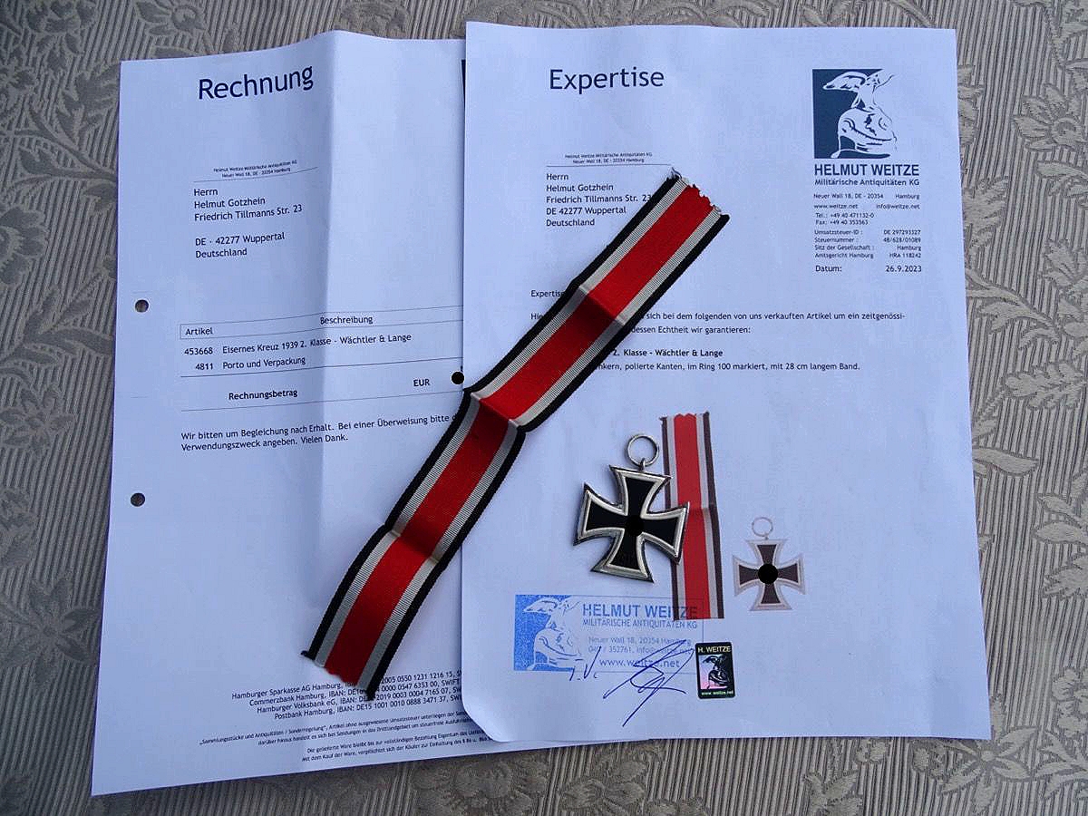 Eisernes Kreuz 2. Klasse 1939, Wächtler & Lange, mit Weitze Rechnung und - Expertise