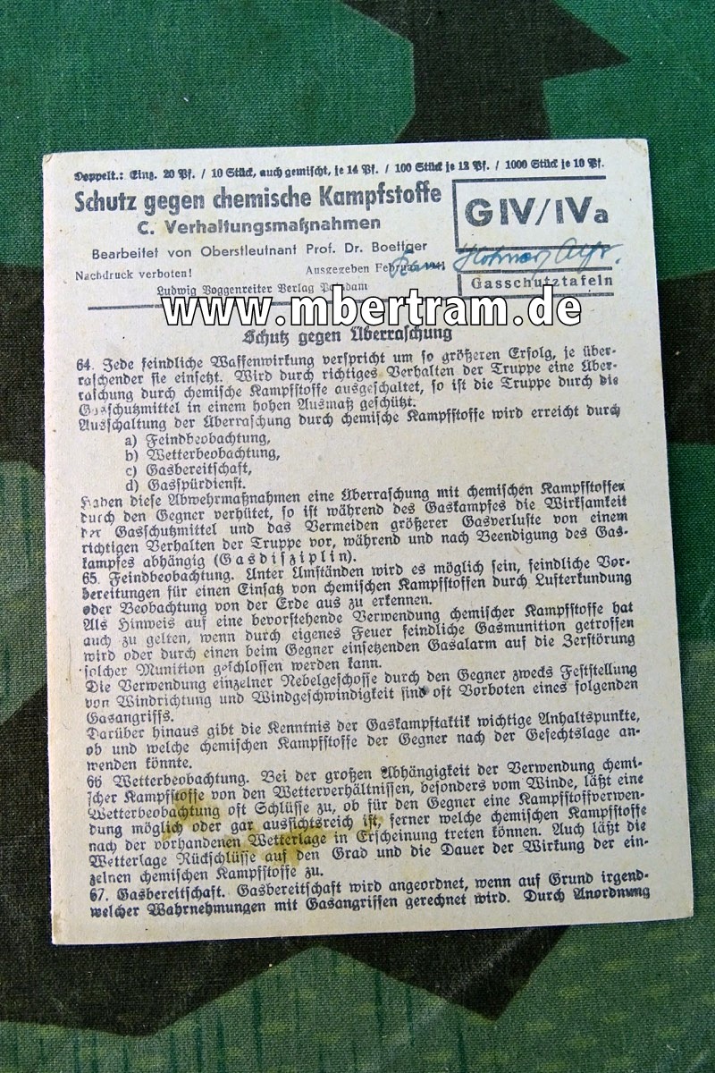 Gasschutztafeln G IV/iVa: " Schutz gegen chemische Kampfstoffe- C , 1941