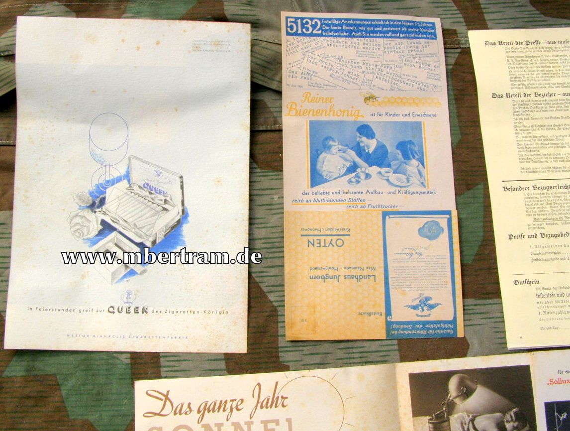 Werbebroschüren 1936 Höhensonne, Queen Zigaretten...