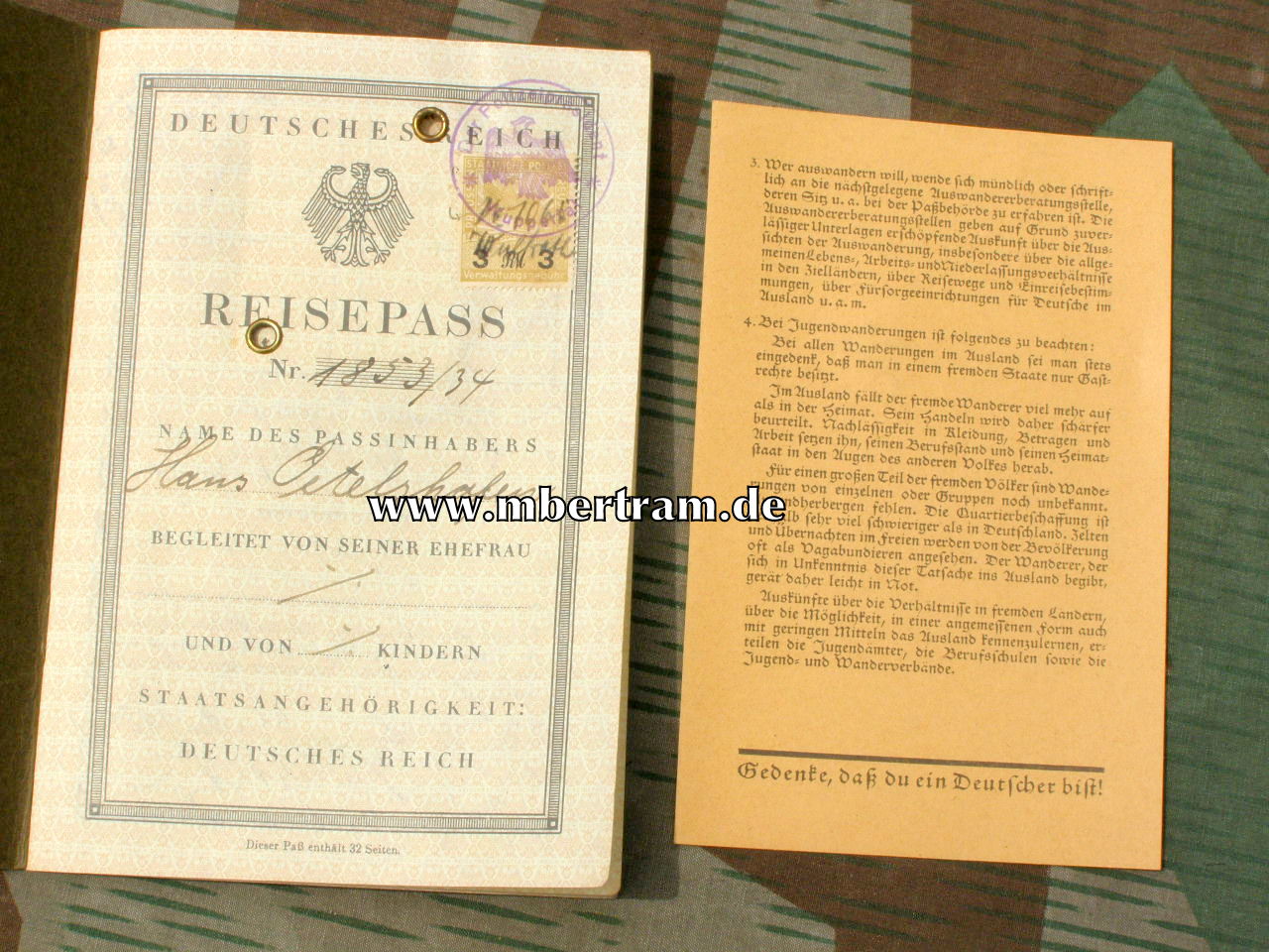 Reisepass Deutsches Reich, Weimarer Adler, Zustand 1-2