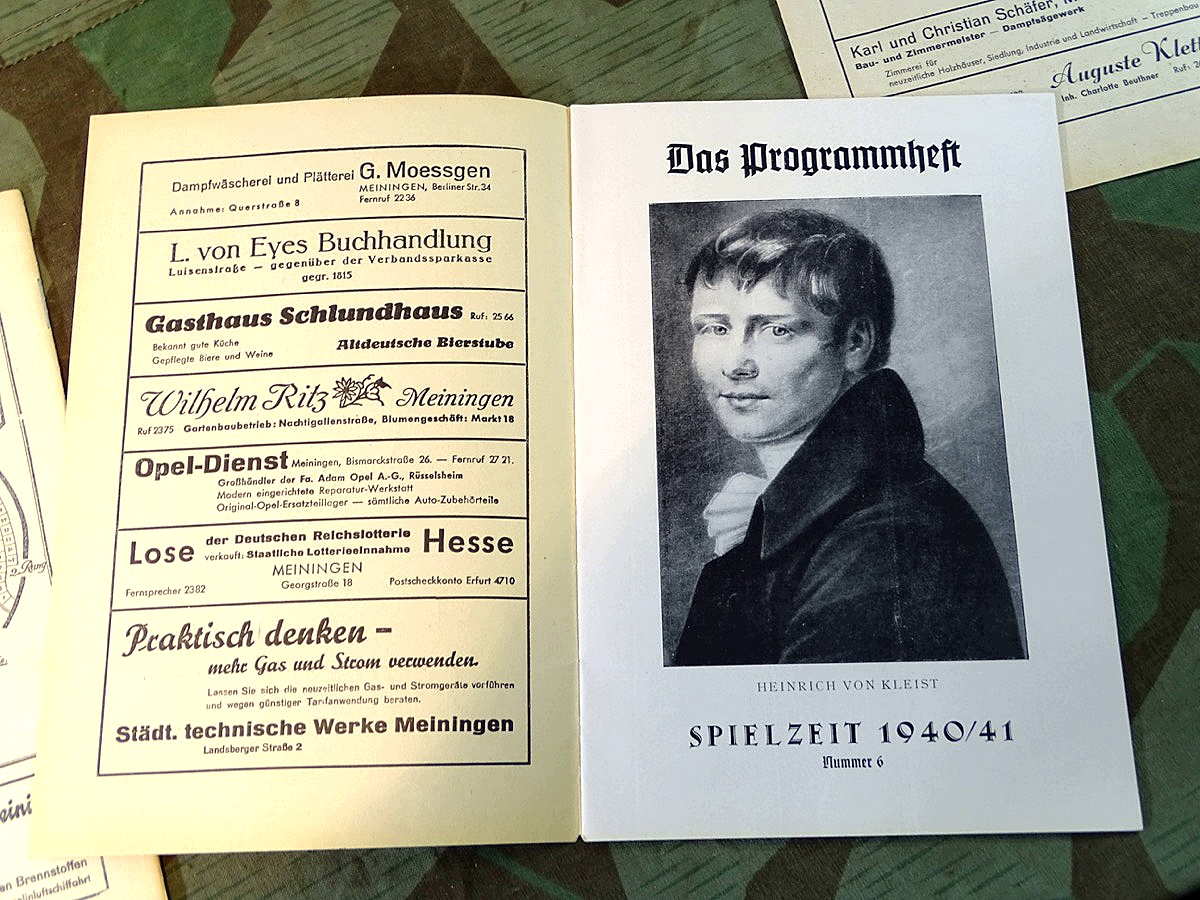 3 Broschüren, Spielplan Landestheater Meiningen 1939/40 und 1940/41 und Werbebroschüre