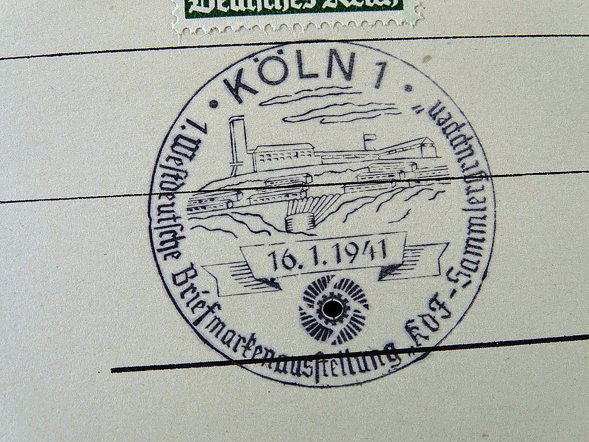 2. Kriegs WHW Postkarte, gestempelt 1. Westdeutsche Briefmarkenausstellung kdf Sammlergruppen Köln 1, 16.01.1941