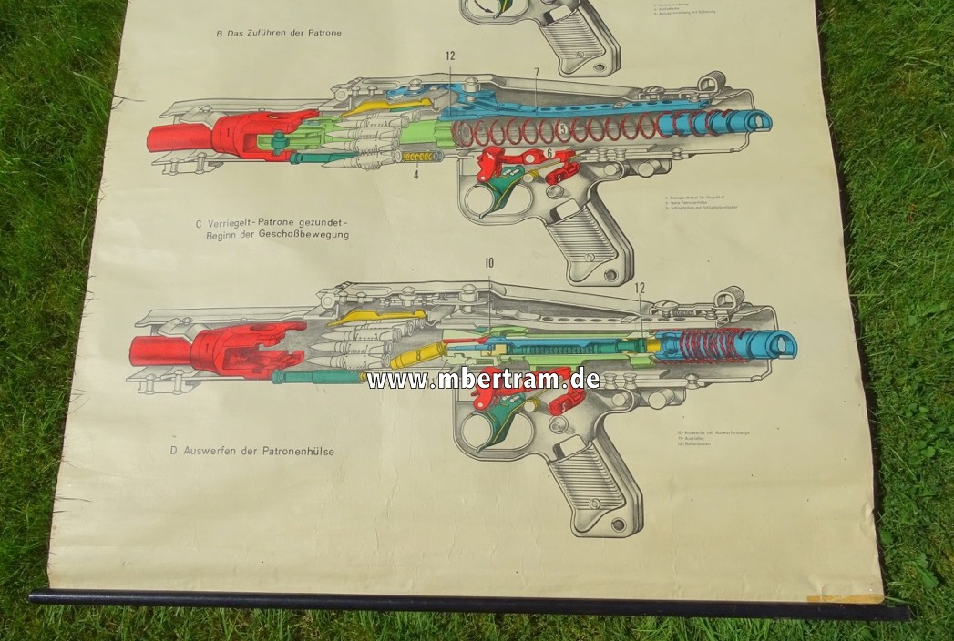 Militärische Unterrichts Schautafel / Rißzeichnung MG 42, frühe Nachkriegszeit