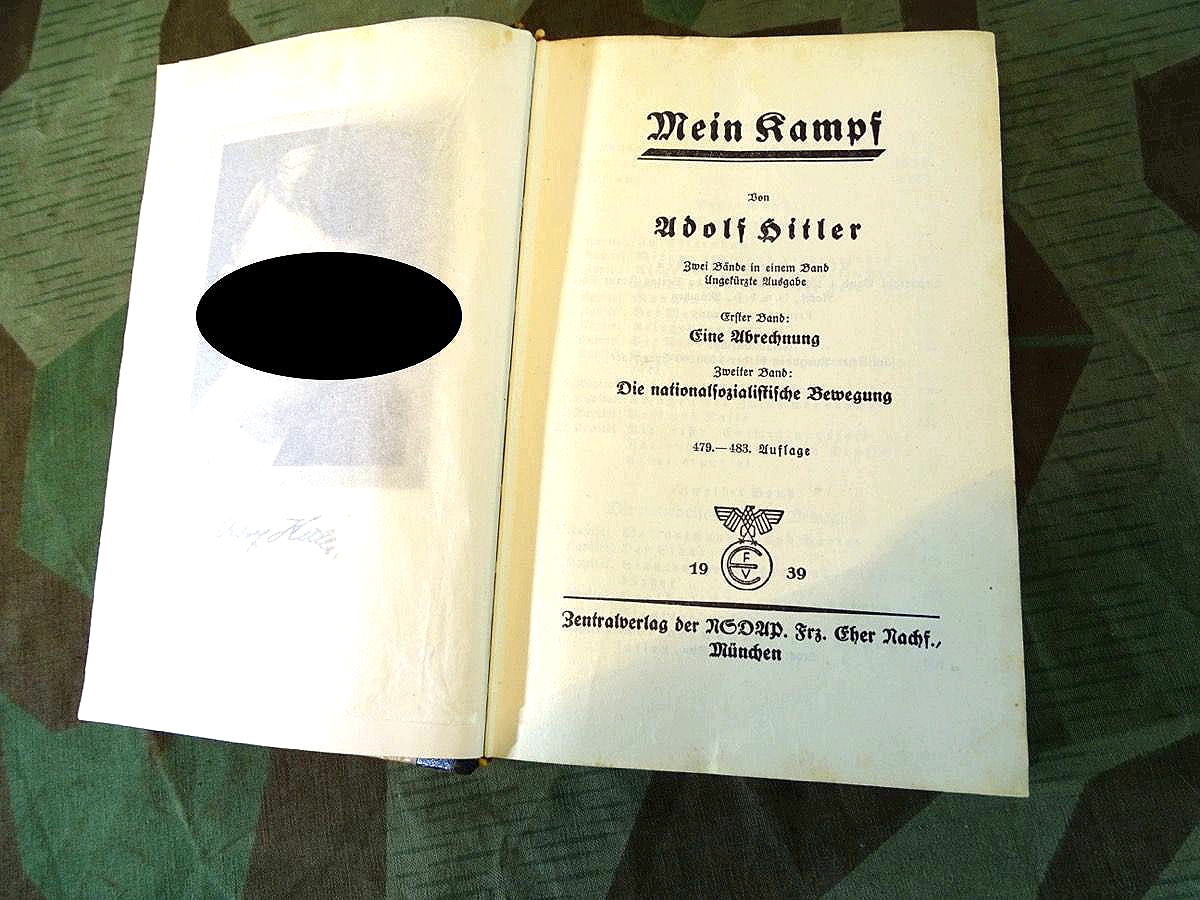 Mein Kampf, A.Hitler, Hochzeitsausgabe, blauer Lederrücken, uns unbekanntes Stadtwappen, 1939