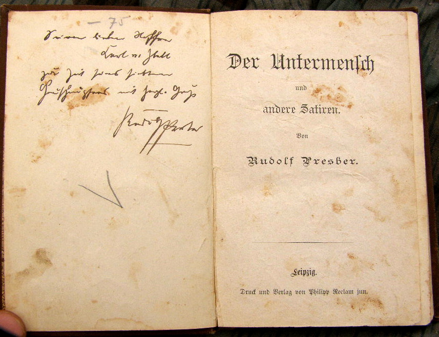 Rudolf Presber: Der Untermensch und andere Satiren, 1910