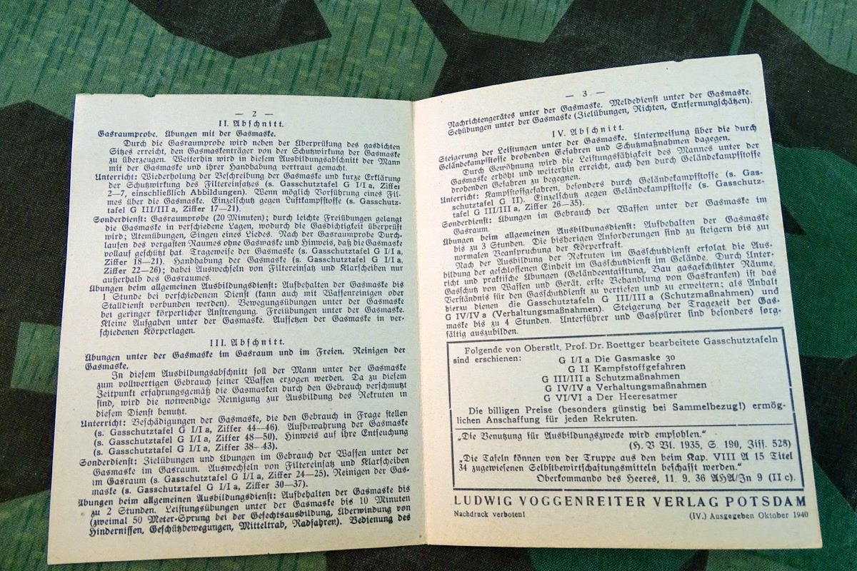 GV Gasschutztafeln, Anleitung für die Ausbildung des Rekruten im Gasschutzdienst