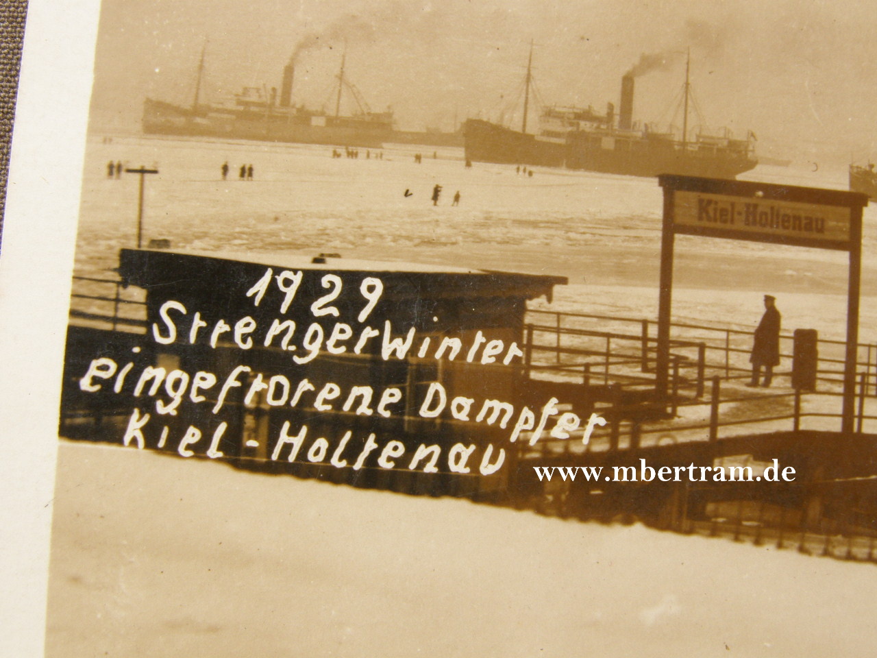 Postkarte- Winter 1929- Eingefrorene Dampfer Kiel Holtenau