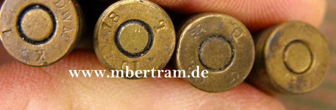 7 Dekopatronen 9mm Kriegsfertigung 1. Weltkrieg, deutsch