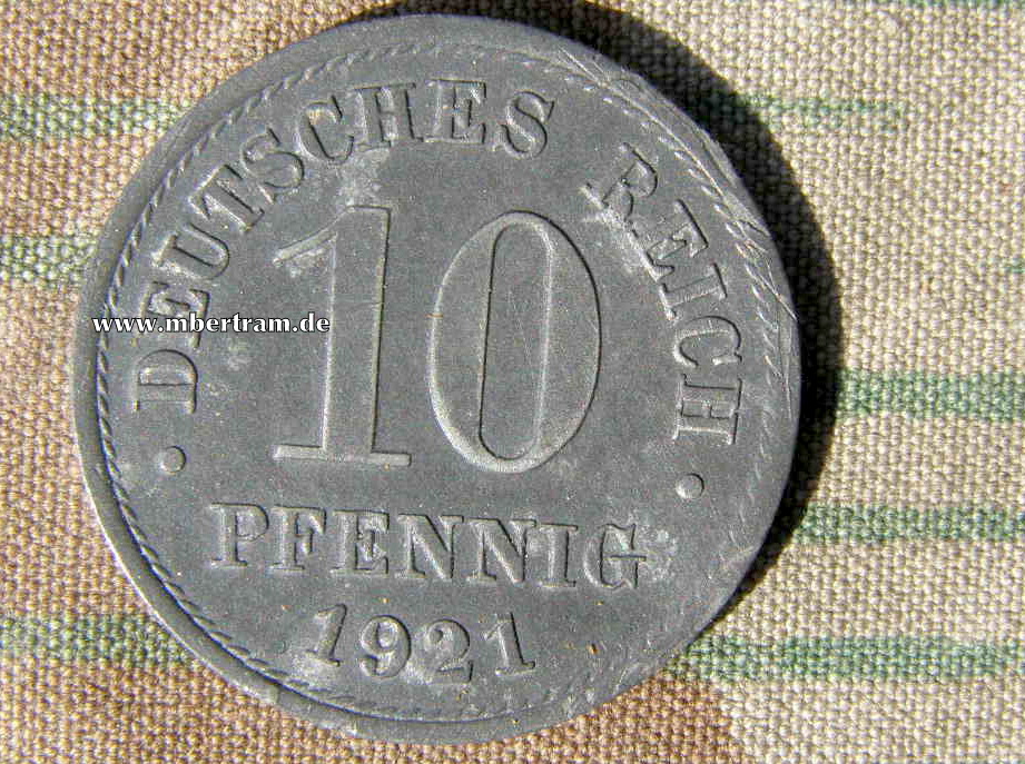 10 Pfennig Stück, kunstvolle Originalmünze nach 1919