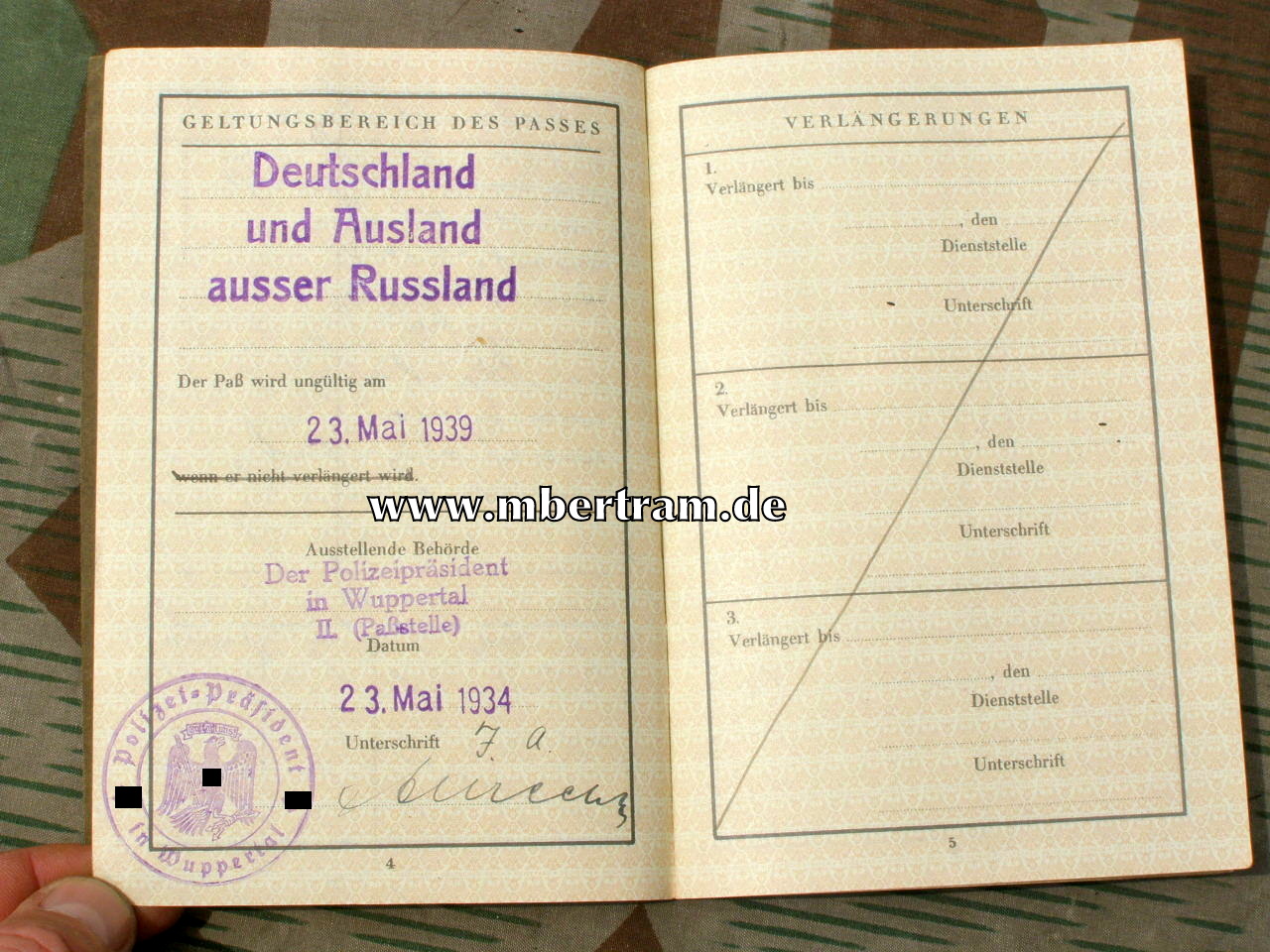 Reisepass Deutsches Reich, Weimarer Adler, Zustand 1-2