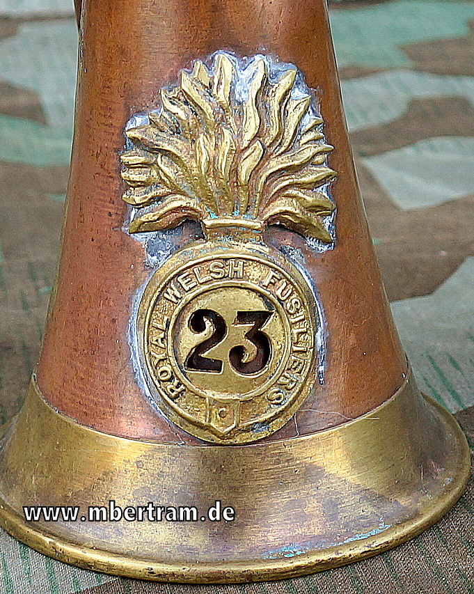 Erster Weltkrieg England Signalhorn,  "Royal Welsh Fusiliers 23"