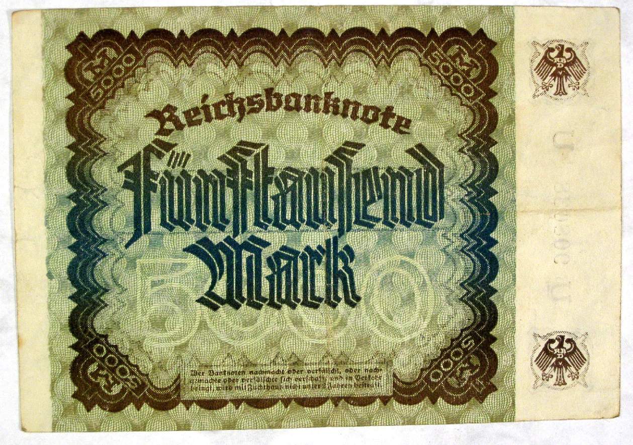 Reichsbanknote 5000 Mark, original Geldschein 20er Jahre