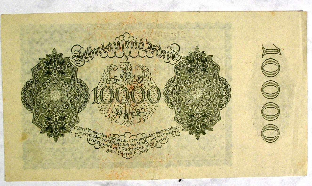 Reichsbanknote 10.000 Mark, original Geldschein 20er Jahre